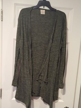 Lightweight Open-Front Cardigan Sweater in Olive Green